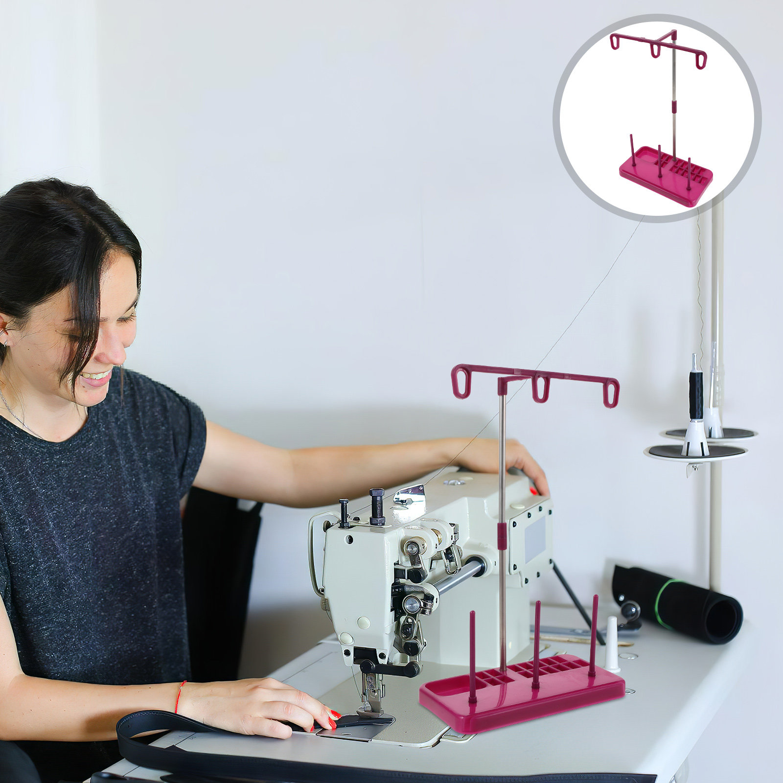 Embroidery Machines - ขาตั้งด้ายจักรเย็บผ้าแบบ 3 ช่อง ที่วางหลอดด้ายพลาสติกสำหรับจัดเก็บหลอดด้ายปักผ้าในห้องงานฝีมือ