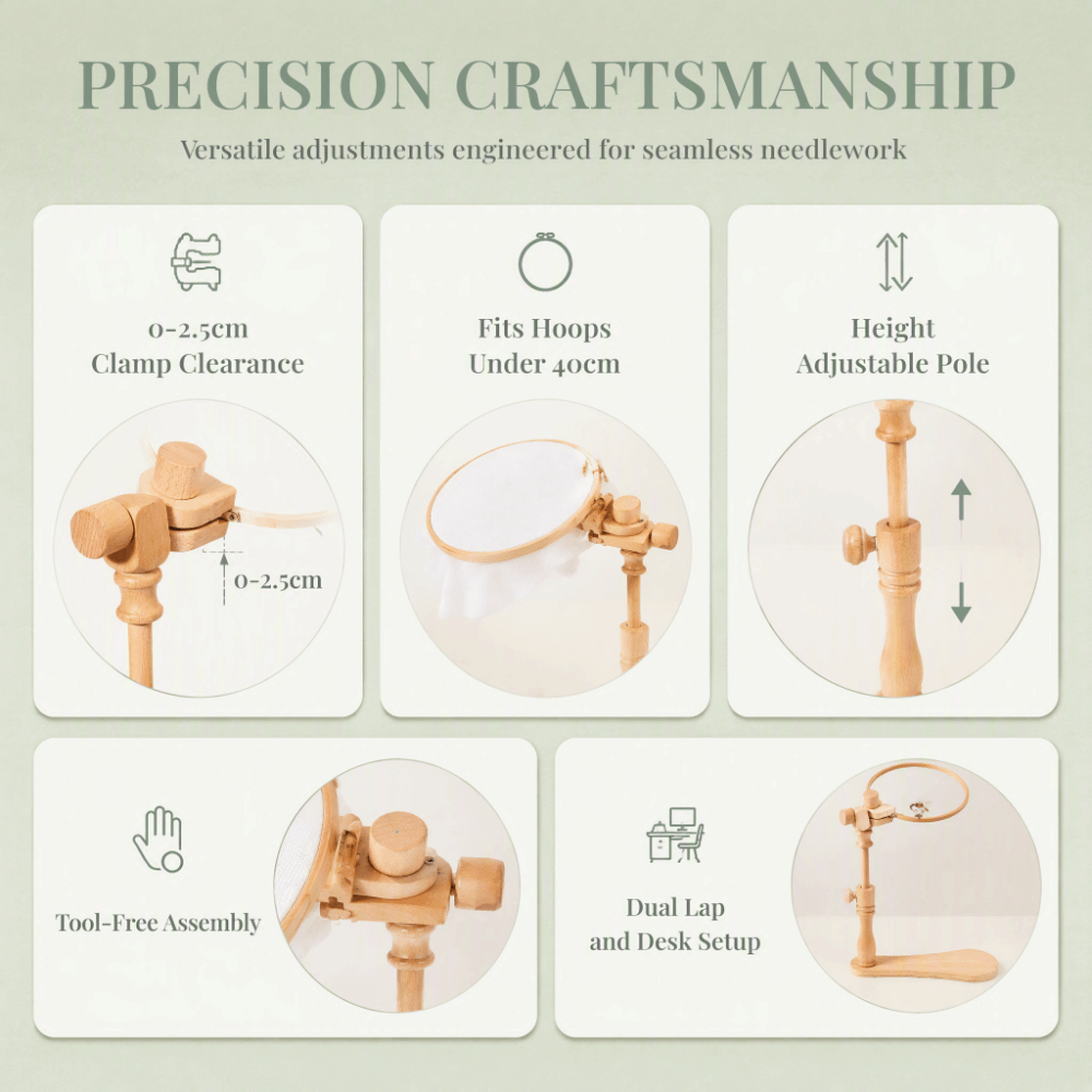 Embroidery Hoop Stand - ขาตั้งห่วงปักผ้าปรับระดับความสูงได้ ทำจากไม้บีช หมุนได้ 360 องศา °