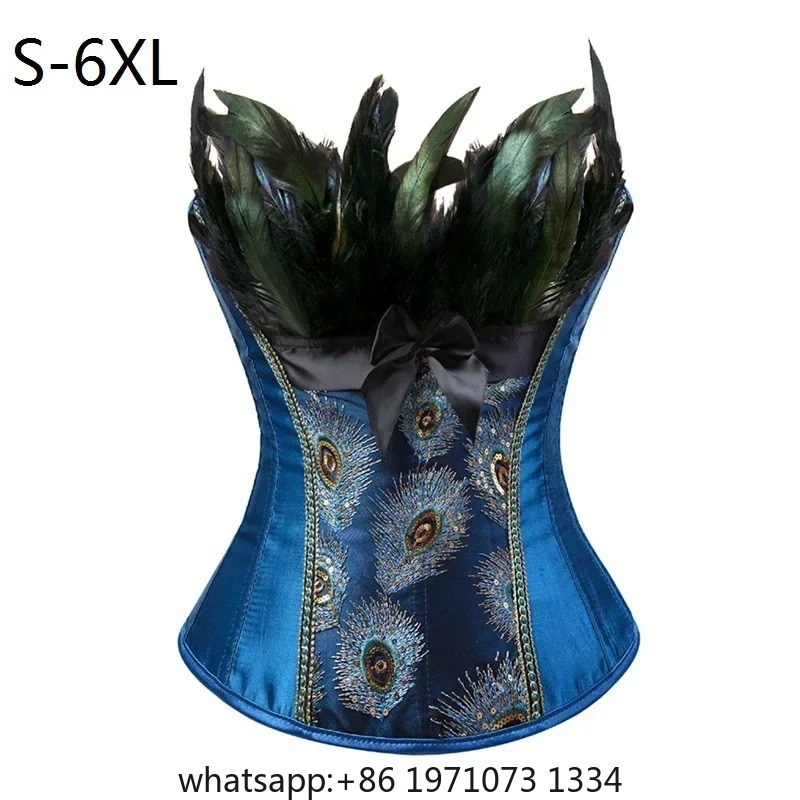 Embroidery Gothic - คอร์เซ็ทและบัสติเยร์ปักลายขนนกยูงสไตล์เจ้าหญิง บูร์เลสก์ โอเวอร์บัสต์ คอร์เซ็ทแบบกอธิค เสื้อผ้าขนนก บอดี้เชปเปอร์
