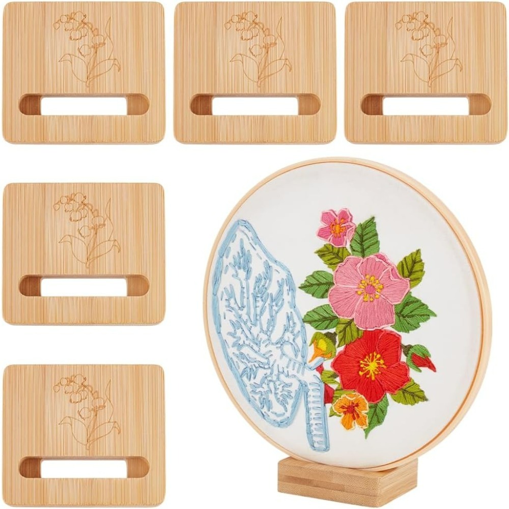 Embroidery Hoop Stand - ขาตั้งวงแหวนปักผ้ารูปสี่เหลี่ยมผืนผ้า 6 ชิ้น พร้อมฐานไม้ลายดอกไม้