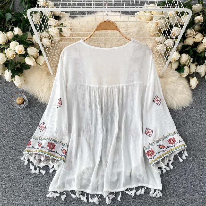 เสื้อคาร์ดิแกนผ้าชีฟองมีพู่ปัก - Embroidery On Shirt บทวิจารณ์และราคา
