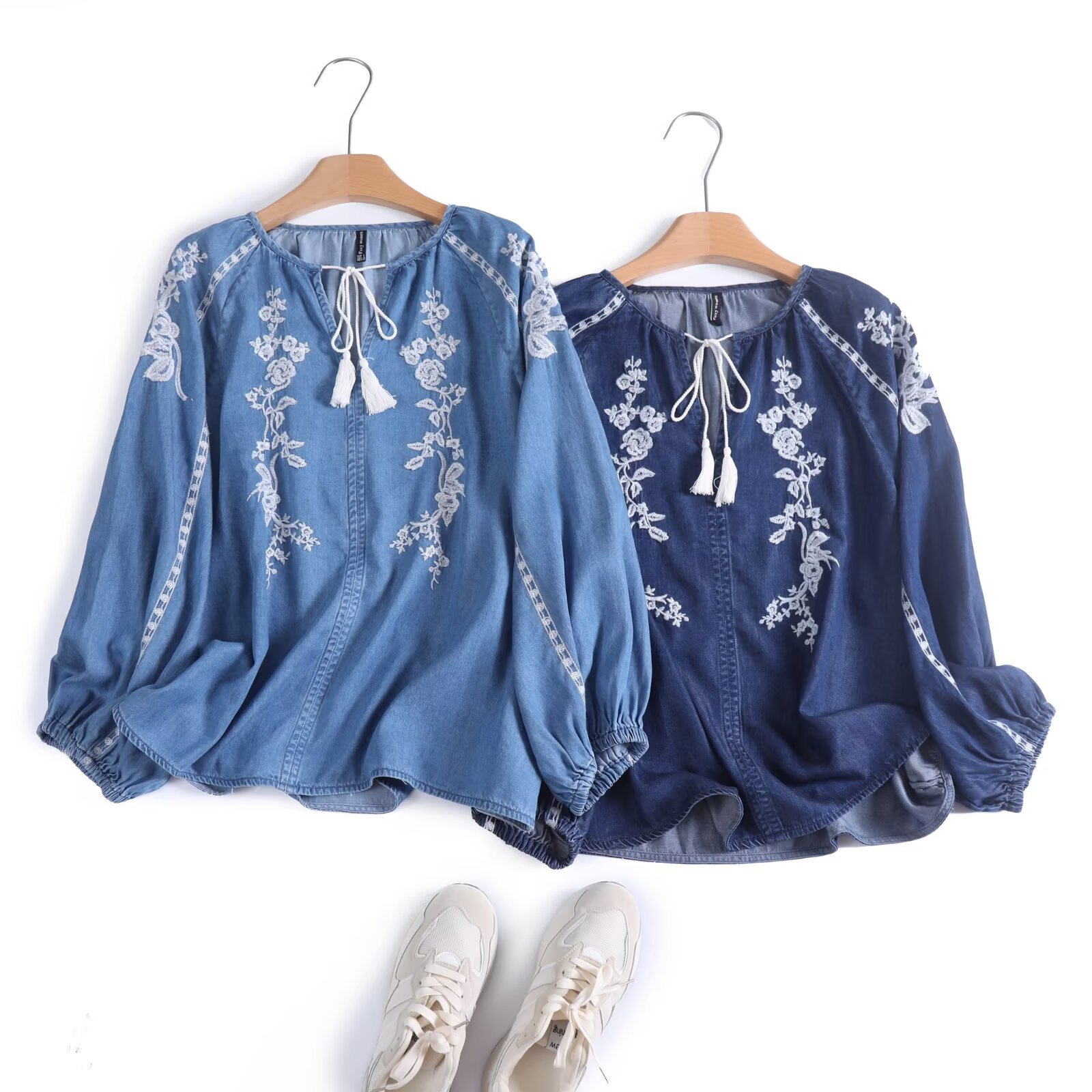ผู้หญิง DENIM เสื้อด้านบนดอกไม - Embroidery On Shirt บทวิจารณ์และราคา