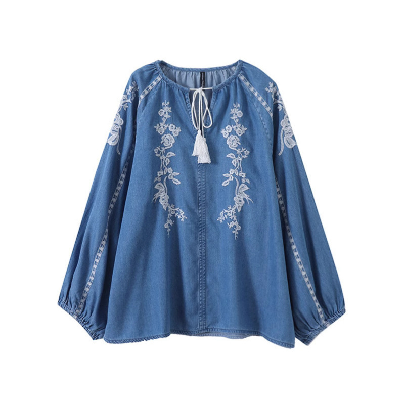 ผู้หญิง DENIM เสื้อด้านบนดอกไม - Embroidery On Shirt บทวิจารณ์และราคา