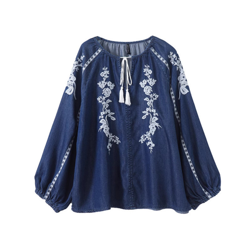 ผู้หญิง DENIM เสื้อด้านบนดอกไม - Embroidery On Shirt บทวิจารณ์และราคา