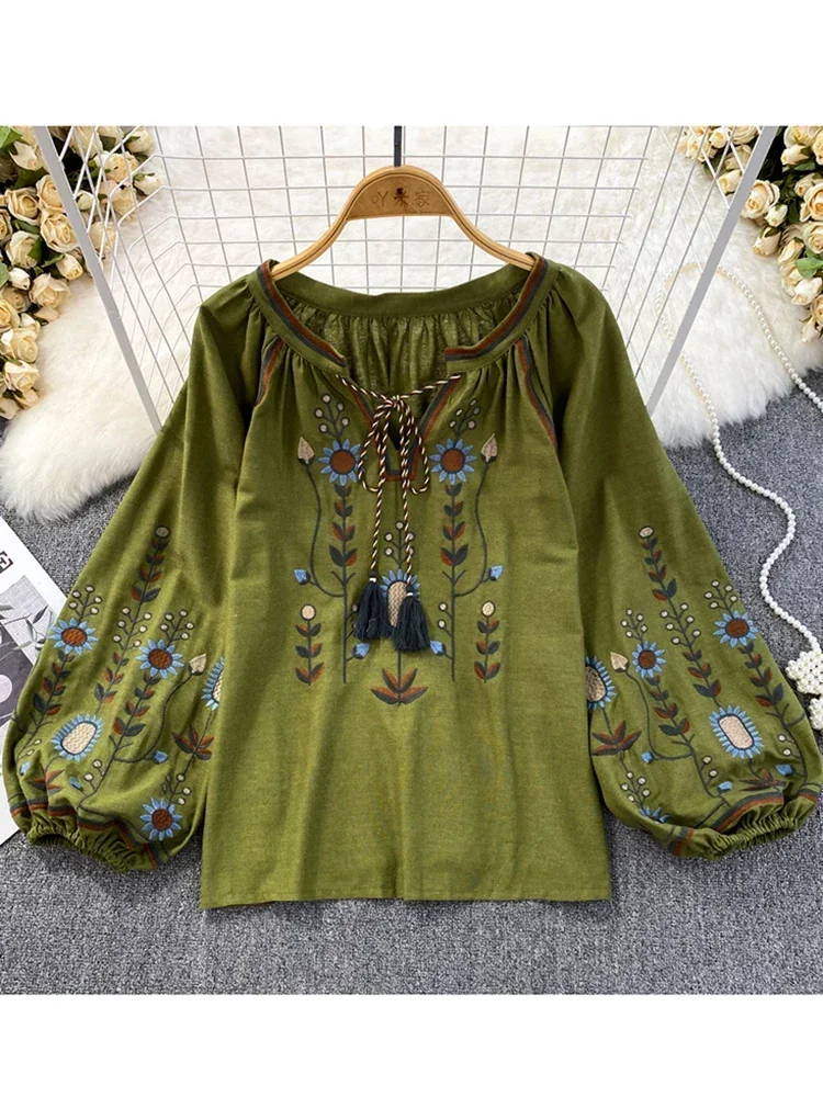 ผู้หญิงฤดูใบไม้ผลิเสื้อสไตล์ชา - Embroidery On Shirt บทวิจารณ์และราคา