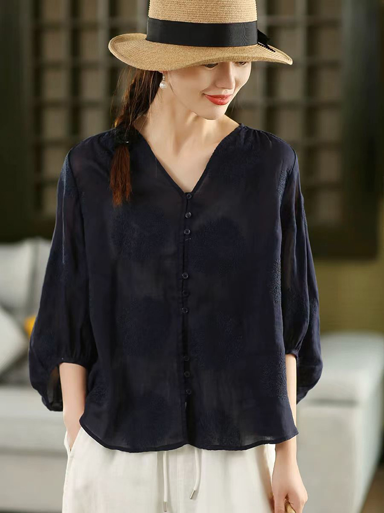 100% Ramie ผู้หญิงเสื้อลําลอง  - Embroidery Jersey บทวิจารณ์และราคา