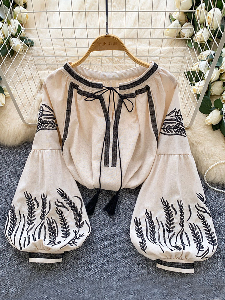 เสื้อผู้หญิงสไตล์โบฮีเมียน แขน - Embroidery On Shirt บทวิจารณ์และราคา