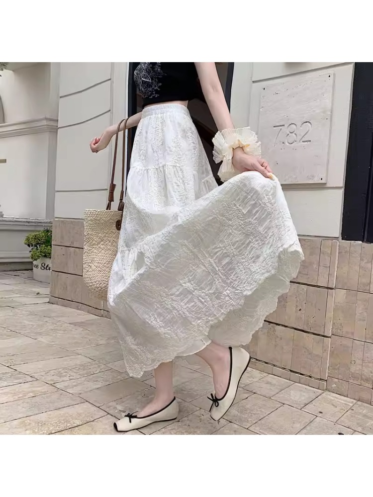 กระโปรงทรงเอเอวสูงสำหรับสาวพลั - Embroidery Effect บทวิจารณ์และราคา