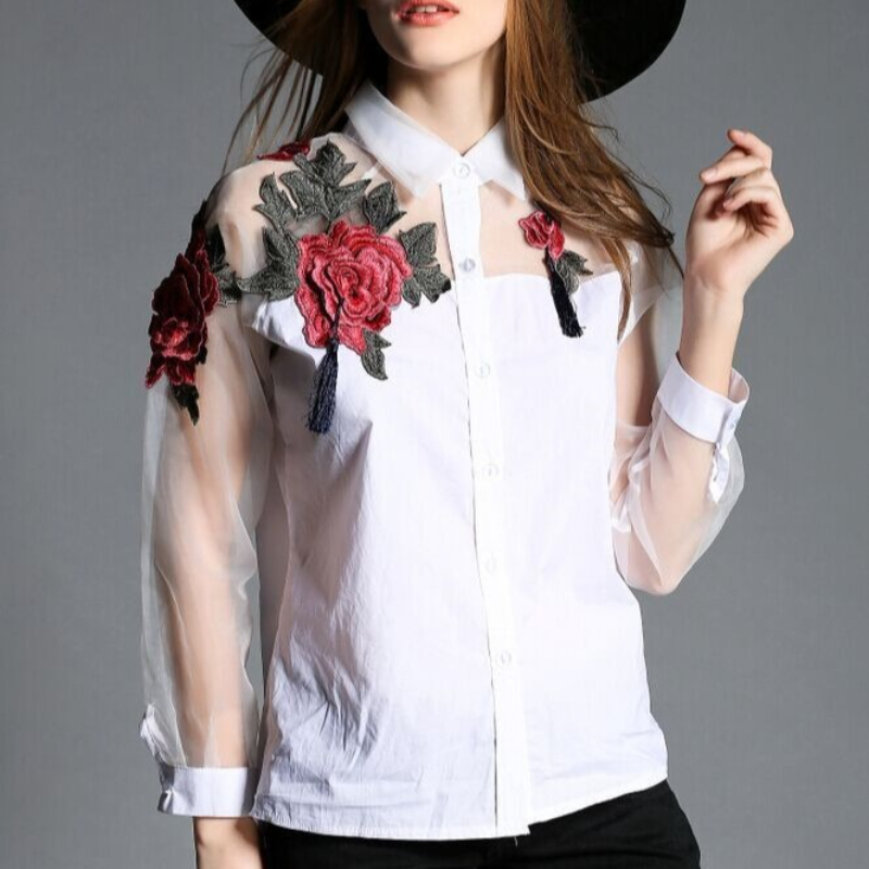 เสื้อชีฟองปักลายดอกไม้แฟชั่นผู - Embroidery Jersey บทวิจารณ์และราคา