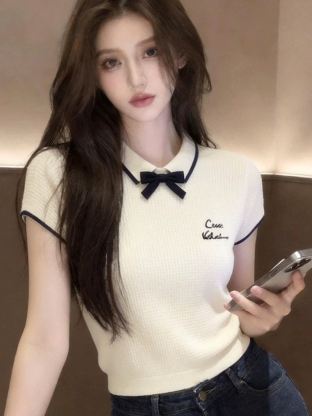 เสื้อยืดแขนสั้นคอปกพับสไตล์วิท - Embroidery Knot บทวิจารณ์และราคา